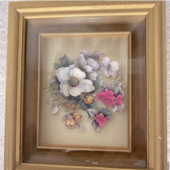 Vintage Framed Handmade 3D  Flowers Paper Tole Art - Picture 11 of 11